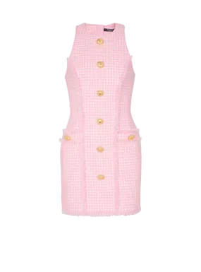 BALMAIN  Robe en tweed vichy - Rose