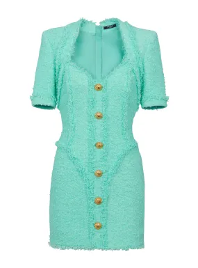 BALMAIN  Robe en tweed à boutons - Bleu