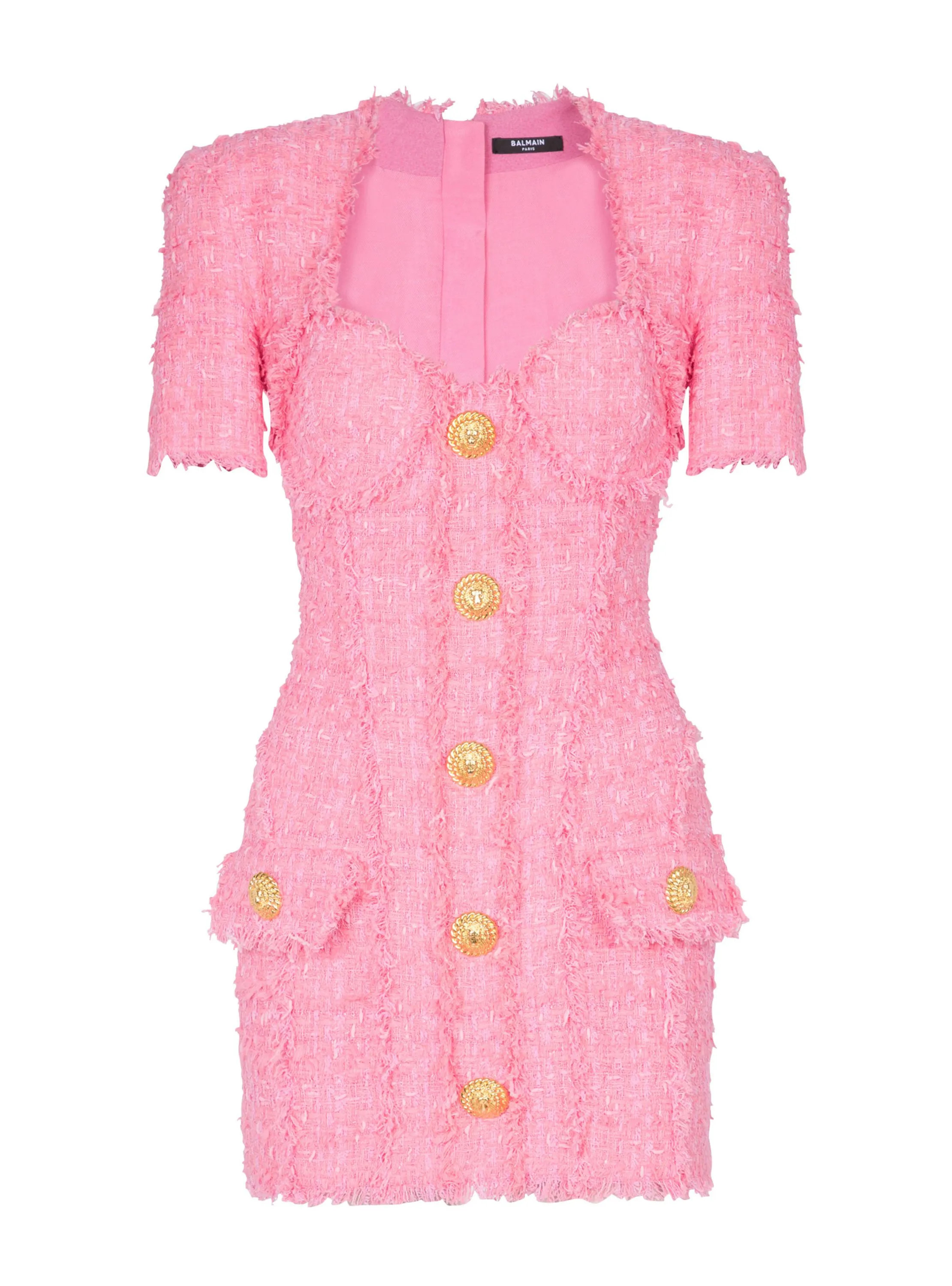 BALMAIN  Robe en tweed à boutons - Rose