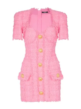 BALMAIN  Robe en tweed à boutons - Rose