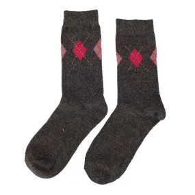 Chaussette laine angora à motif rouge et marron Femme BILL TORNADE à 