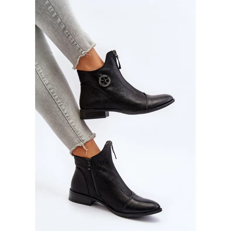 Jezzi Bottines Plates Avec Fermeture Éclair Pour Femme Noir Loratie le noir