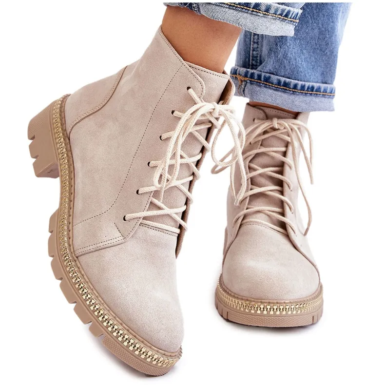 Lewski Shoes Bottines Plates Leski Shoes 3285 Beige clair