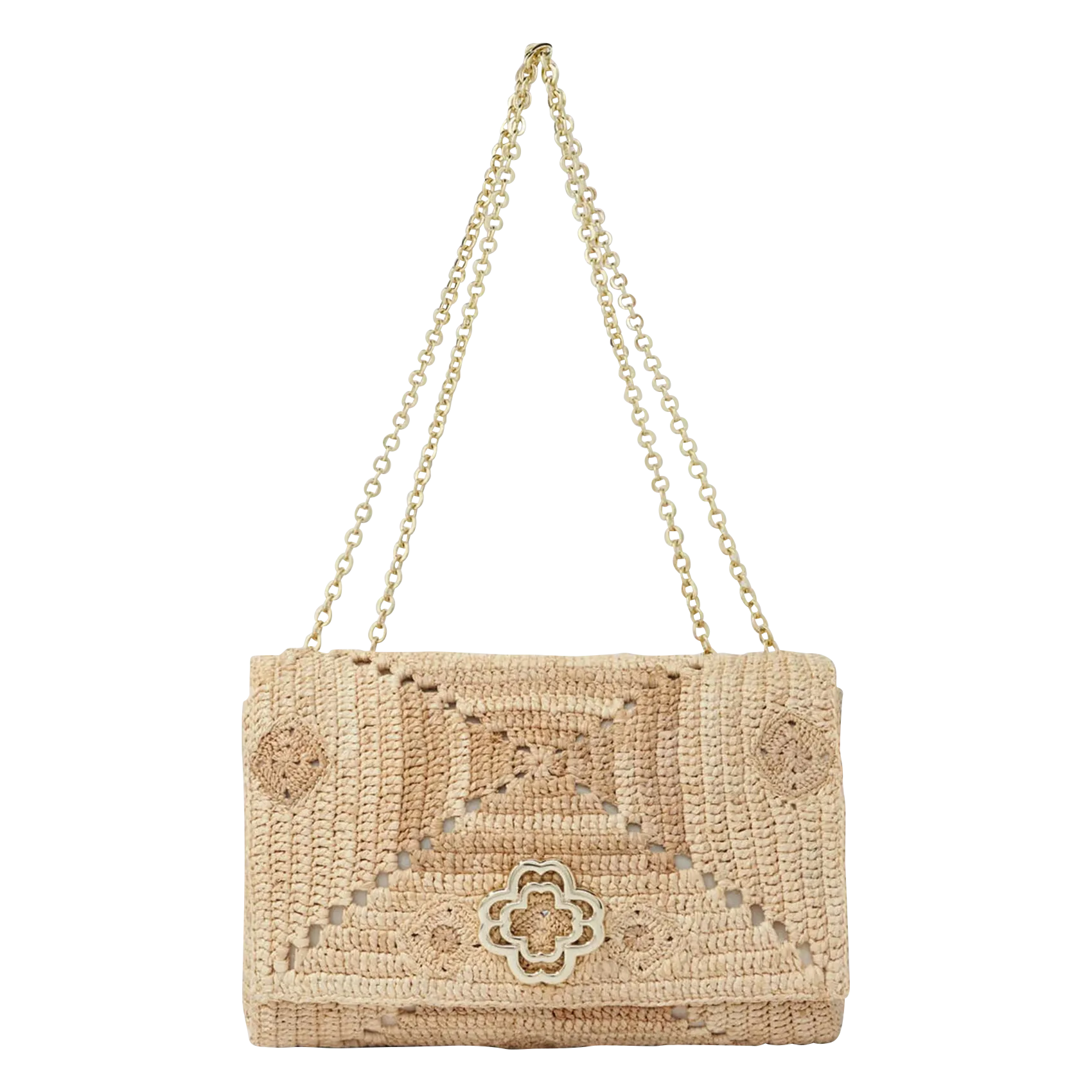 MAJE  Sac en raphia clover bloom - Beige