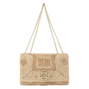 MAJE  Sac en raphia clover bloom - Beige