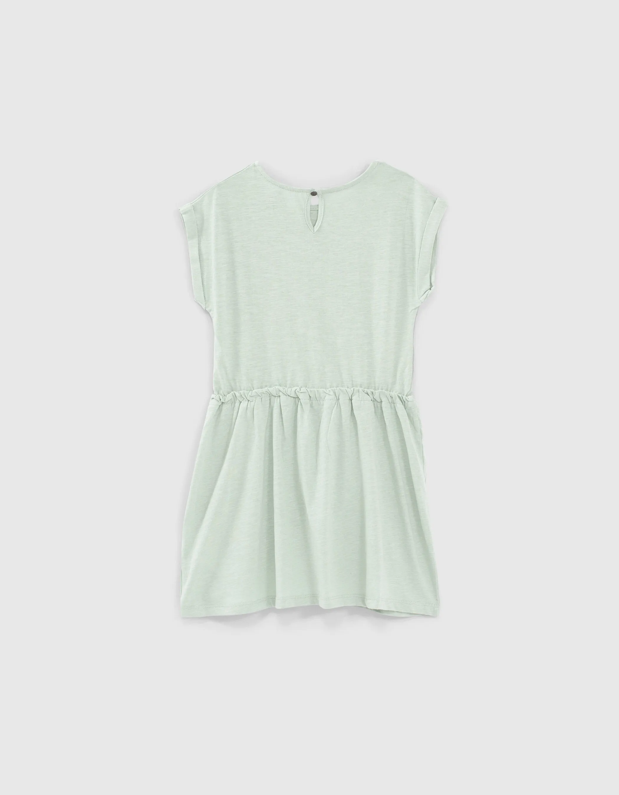 Robe aqua Essentiel brodée en coton bio fille