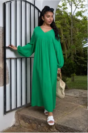 Robe bohême en gaz de coton verte