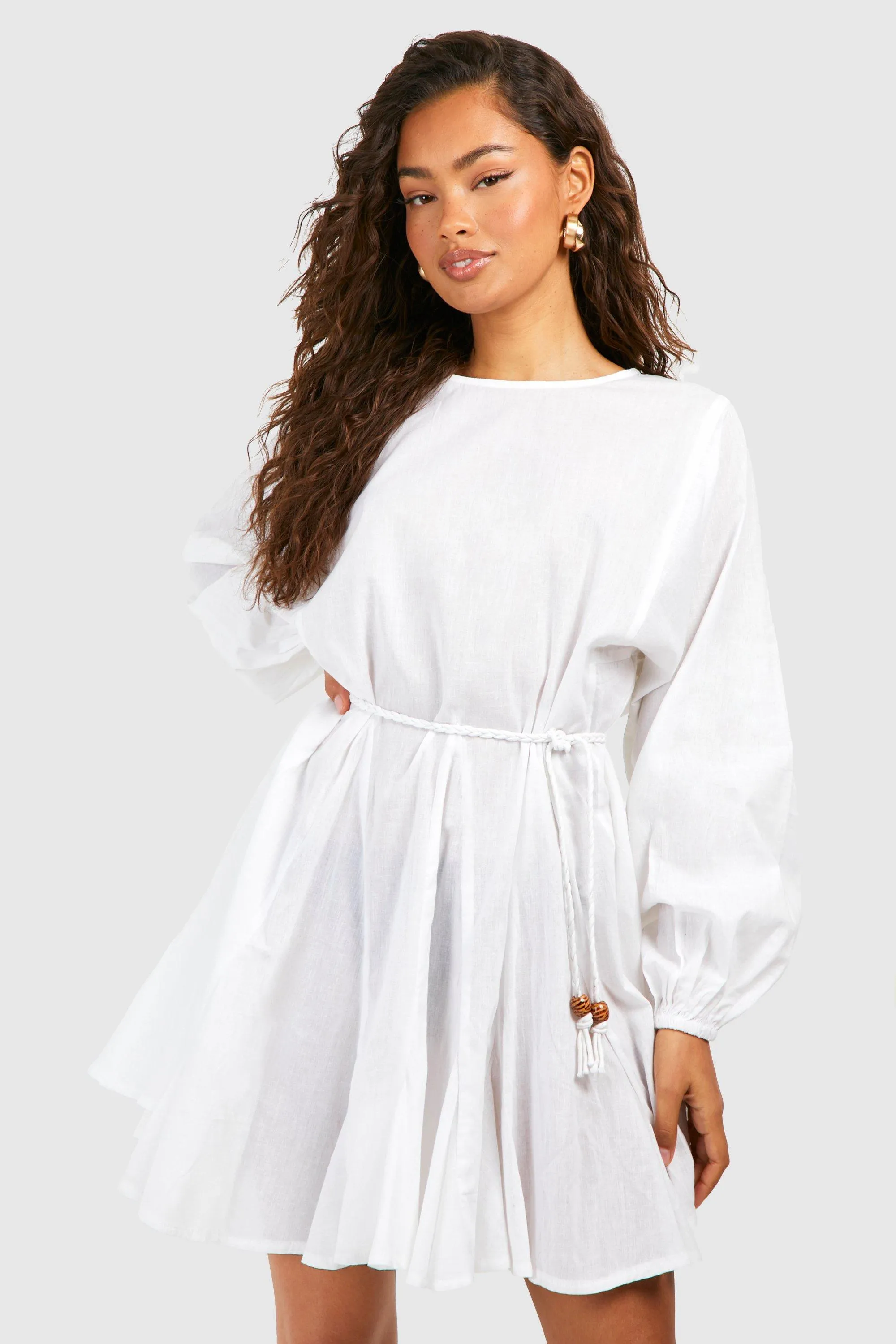 Robe courte en coton à manches longues