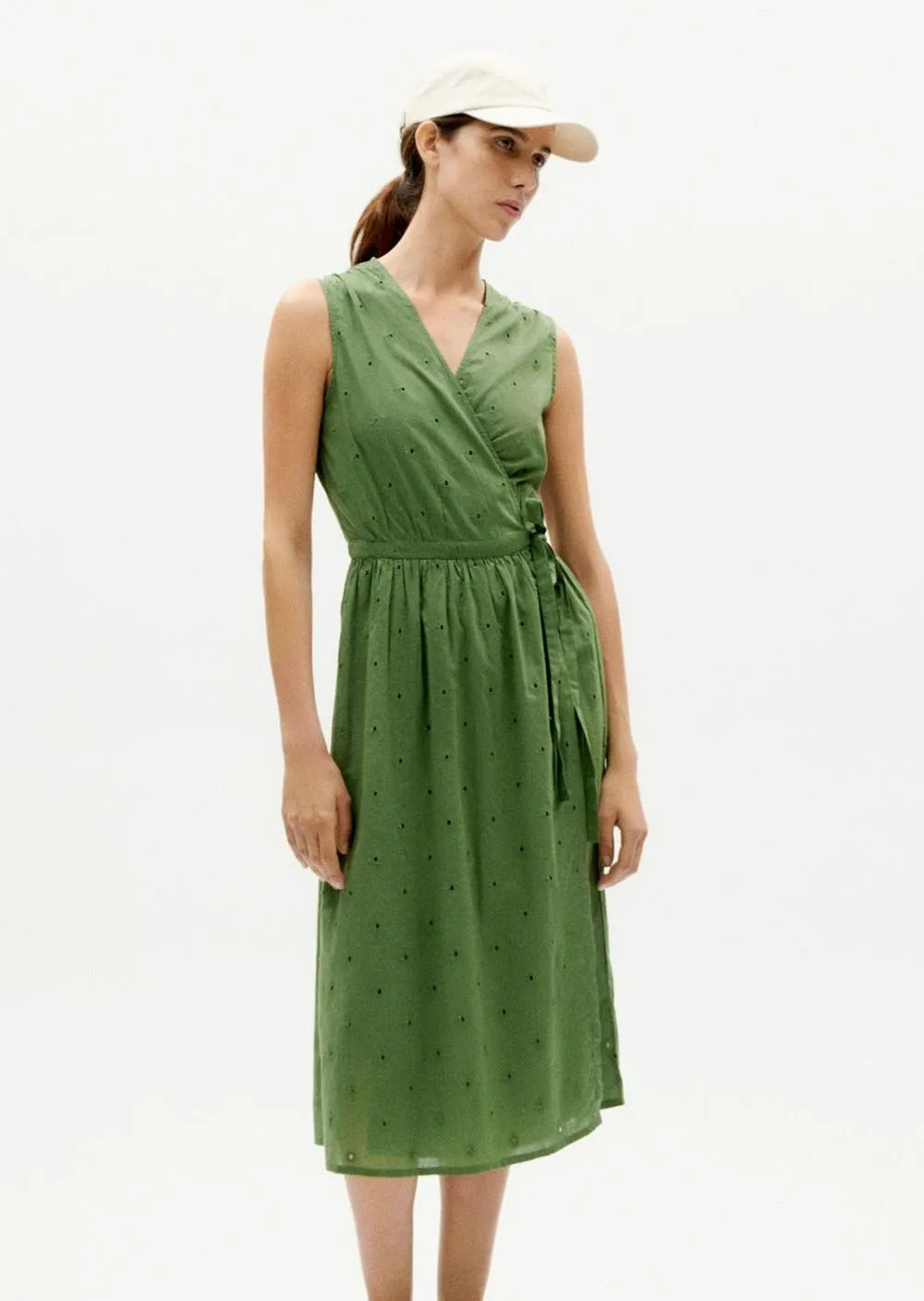 Robe portefeuille en coton bio | vert "cactus shiffli amapola dress" femme