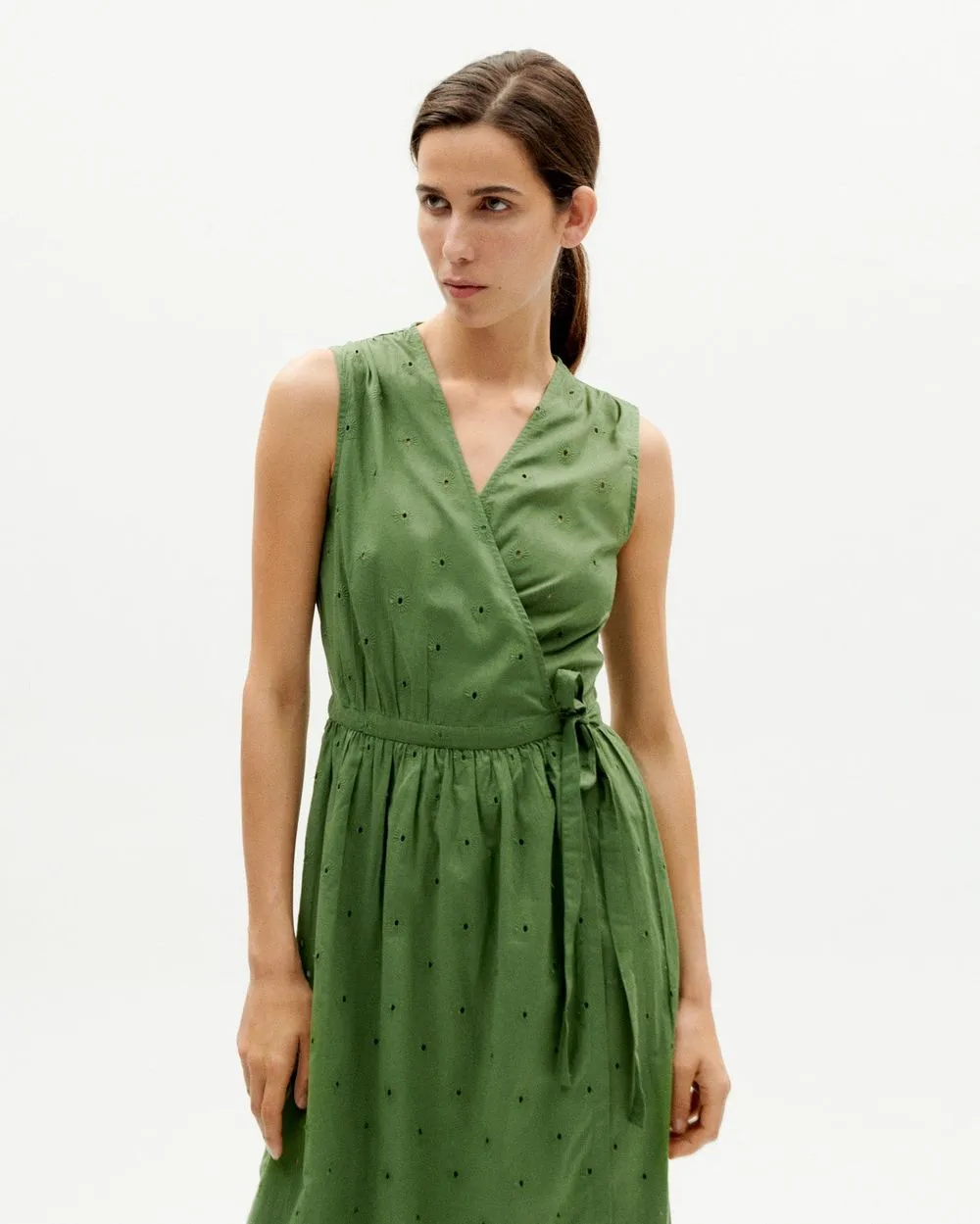 Robe portefeuille en coton bio | vert "cactus shiffli amapola dress" femme