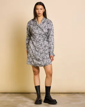 Robe portefeuille en cupro et ecovero | imprimé "ofelia nervous print black" femme