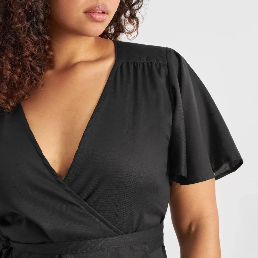 Robe portefeuille en tencel | noir "wrap dress kungshamn black" femme