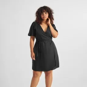 Robe portefeuille en tencel | noir "wrap dress kungshamn black" femme