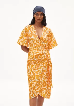 Robe portefeuille orange à motifs en tencel - nataale mangorange femme