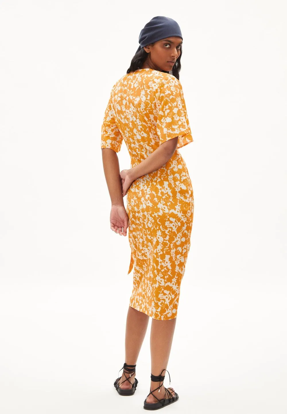 Robe portefeuille orange à motifs en tencel - nataale mangorange femme