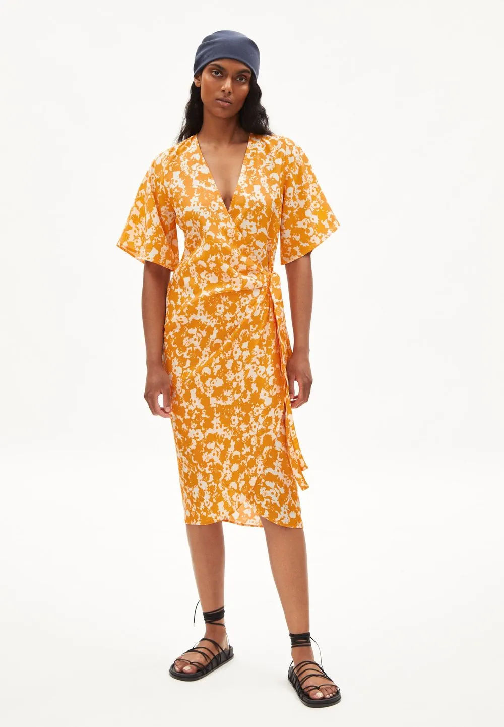 Robe portefeuille orange à motifs en tencel - nataale mangorange femme