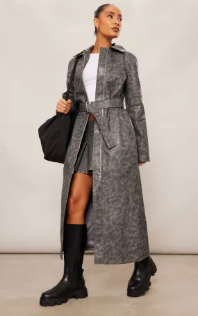 Trench en PU deluxe gris anthracite délavé à détail zips