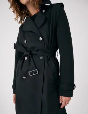 Trench noir bi matière avec manches néoprène Femme