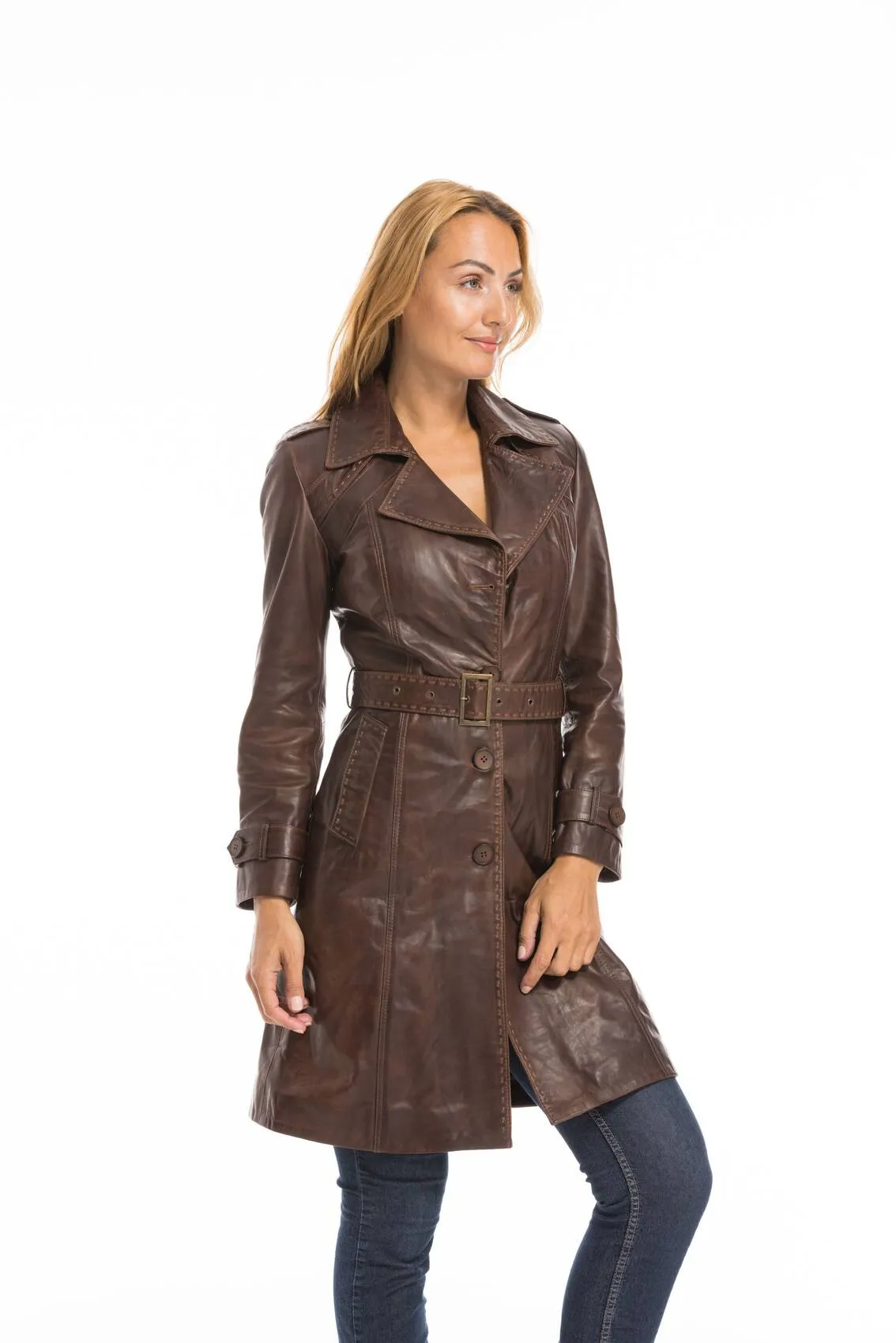 Trois quart cuir femme marron c 469 style trench