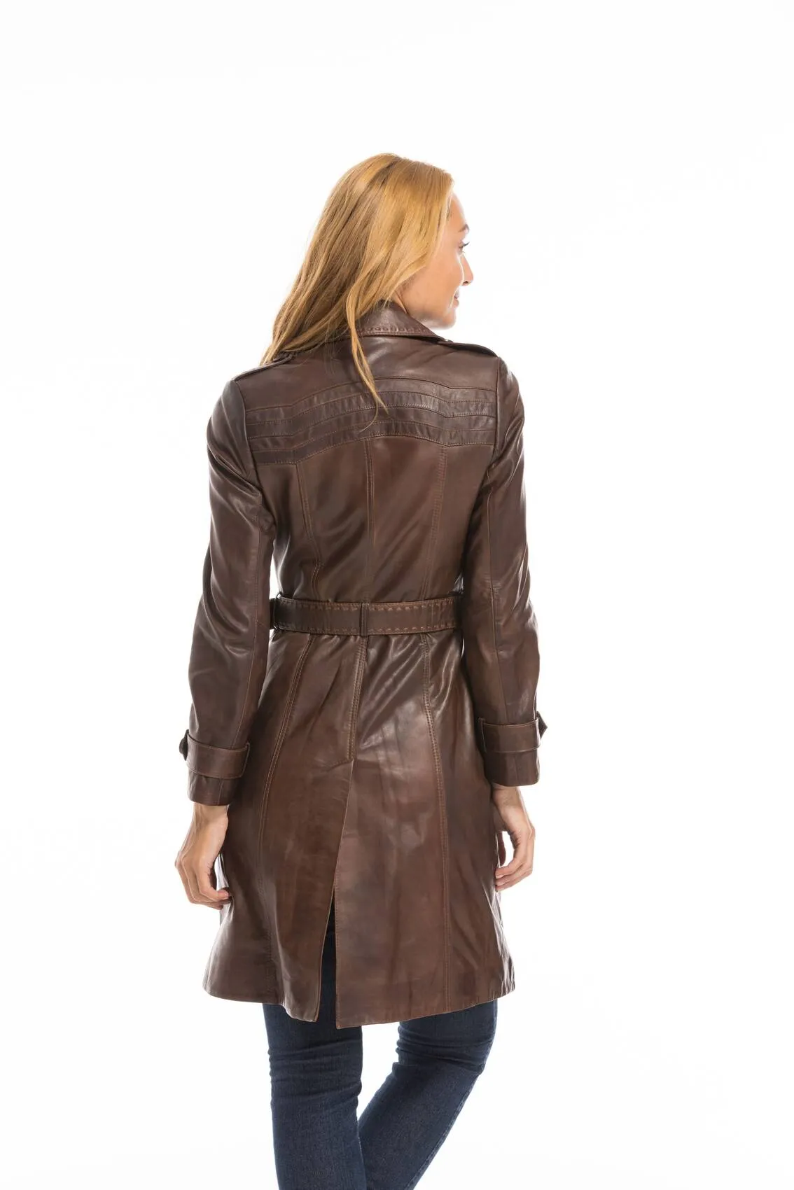 Trois quart cuir femme marron c 469 style trench