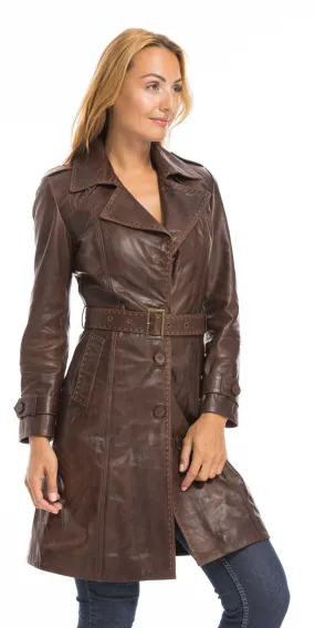 Trois quart cuir femme marron c 469 style trench