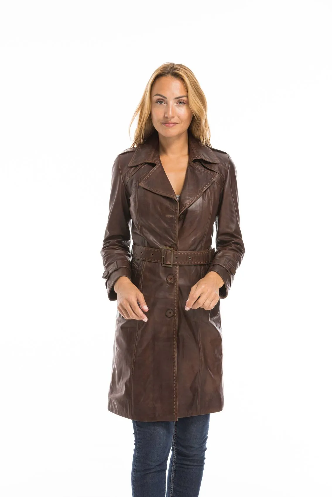 Trois quart cuir femme marron c 469 style trench