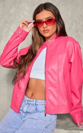 Veste style pilote en PU rose bonbon effet minimaliste