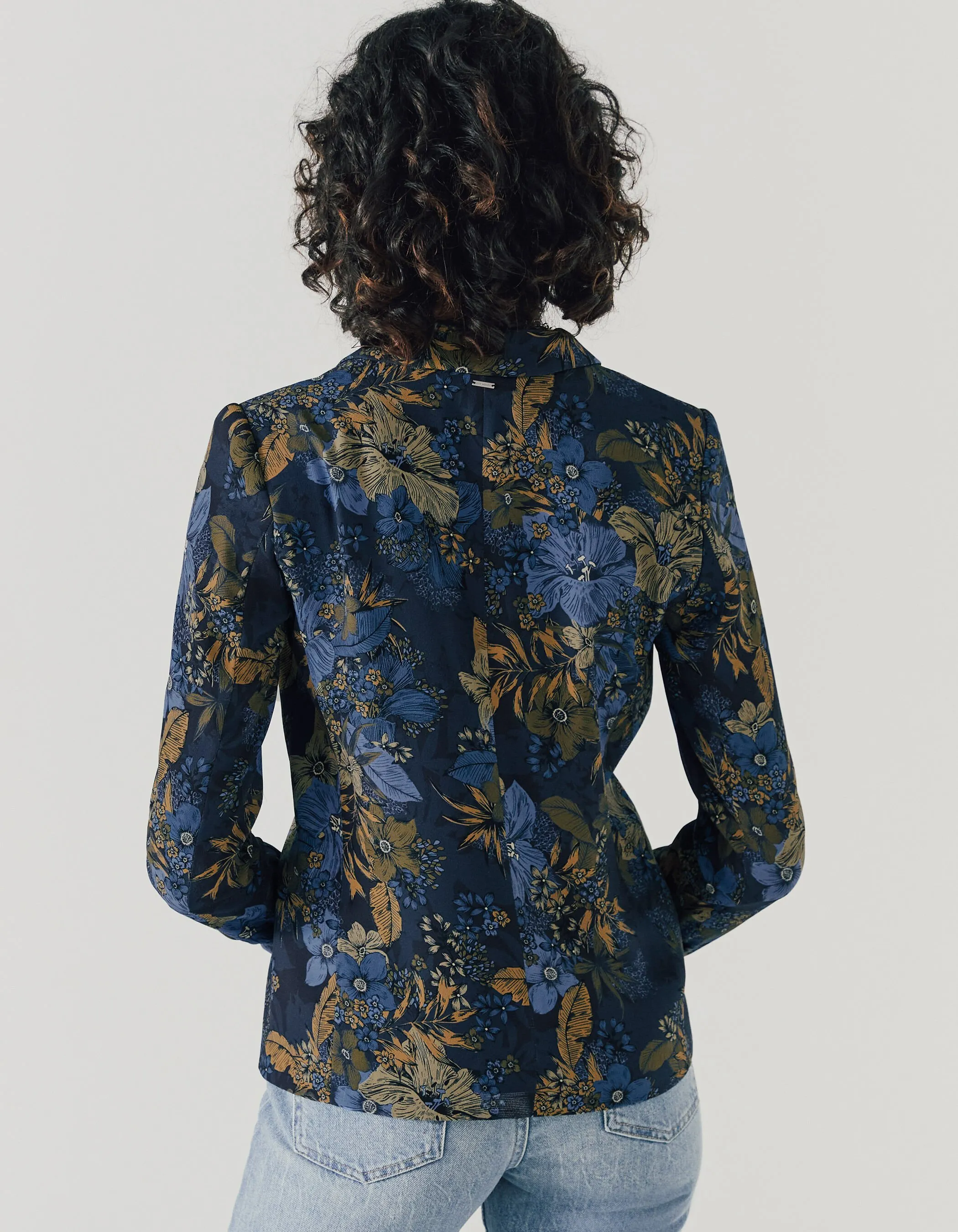 Veste tailleur en crêpe imprimé floral tropical femme